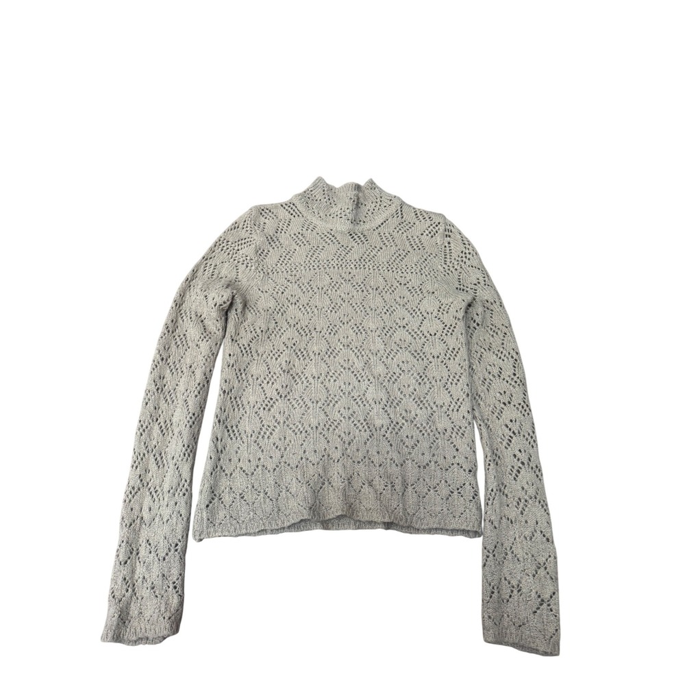 Ralph Lauren Vintage Beige Crochet Knit‎ Mock Neck Sweater Small Cottagecore Y2k